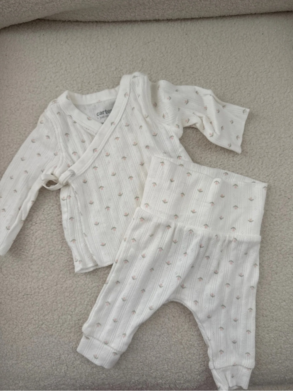 Carter's Cream Ribbed Baby Matching Set with Tiny Flowers